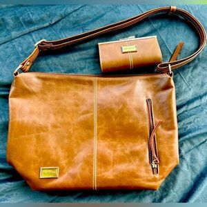 Tan Leather Shoulder Bag with Matching Wallet